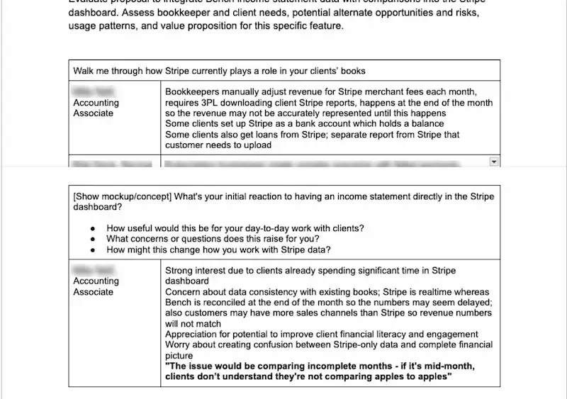 Screenshot of interview questions and responses