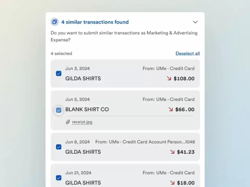 Screenshot of Bench Similar Transactions Feature