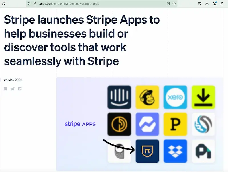 Stripe App Marketplace launch article featuring Bench