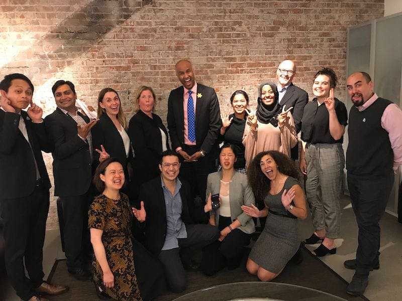 PeaceGeeks after presenting Arrival Advisor to the Minister of Immigration, Refugees, Citizenship Canada (he's in the middle!)