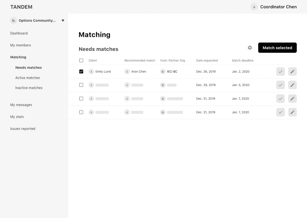 Wireframe: Admin view of making matches